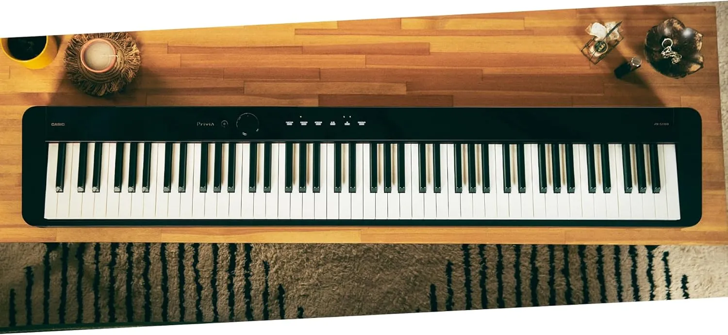Casio PX-S1100 Privia Digital Piano - Black Bundle with Adjustable Stand, Bench, Sustain Pedal, Instructional Book, Online Lessons, Instructional DVD, and Austin Bazaar Polishing Cloth