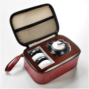 Ceramic Teacup Set Ceramic Customize Tea Set Portable Teapot SetSquare Handbag Outdoor Travel Gaiwan Tea Cups Ceremony Teacup Fine Gift 4 Pcs/Set fee Set Tea fee Pot Teapots
