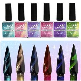 Charming Cat Eye Gel Polish, 6 Shimmery Colors with Magnetic Stick Varnish Nail Art Nail Salon Manicure 1 Bottle 10ML(0.33fl.oz) sparkling gel DIY