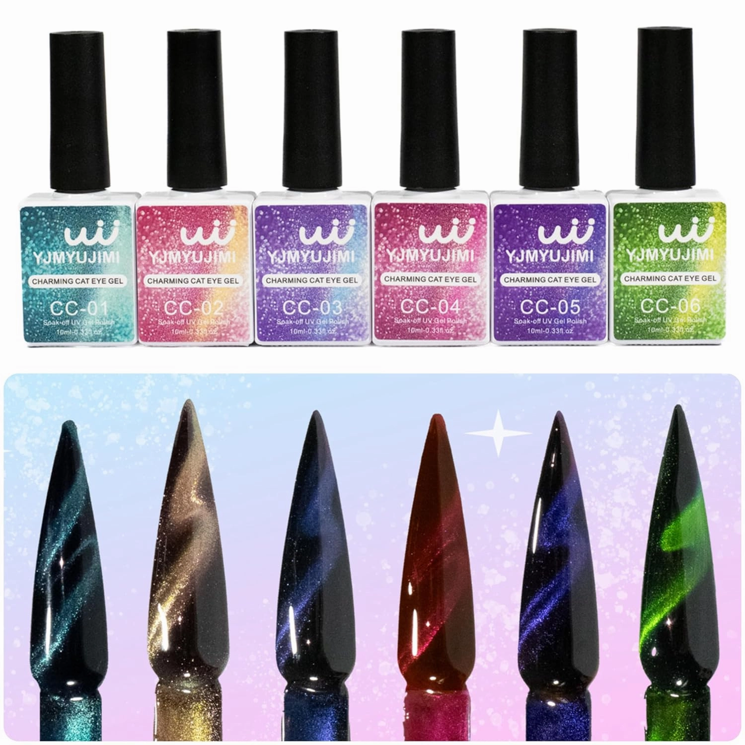 Charming Cat Eye Gel Polish, 6 Shimmery Colors with Magnetic Stick Varnish Nail Art Nail Salon Manicure 1 Bottle 10ML(0.33fl.oz) sparkling gel DIY