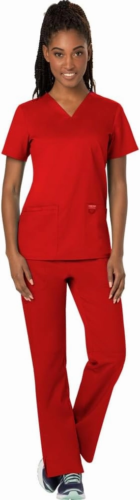 Cherokee Scrub Set For Women Modern Classic Fit 3 Pockets V-Neck Top WW620 with 5 Pockets Moderate Flare Leg Pant WW120