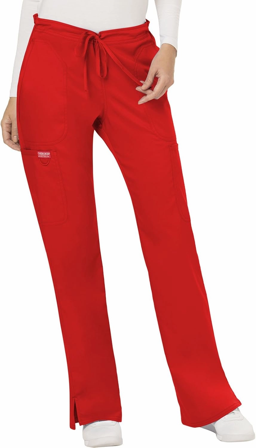 Cherokee Scrub Set For Women Modern Classic Fit 3 Pockets V-Neck Top WW620 with 5 Pockets Moderate Flare Leg Pant WW120