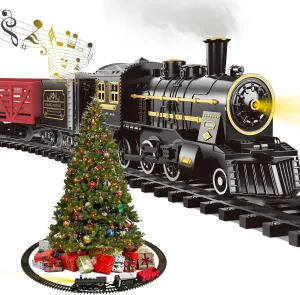Christmas Train Set, Christmas Tree Train Toys for Boys with Steam/Smoke, Lights and Sound, Christmas Train Sets for Around The Tree, Toddler Model Trains for 3 4 5 Kids/Toddlers Christmas Toys