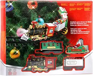 Christmas Tree Train Set with Light & Sound Hanging Christmas Train Set with Locomotive, Coal Car, Carriage, Sleigh and Tracks Realistic Christmas Tree Train Set for Christmas
