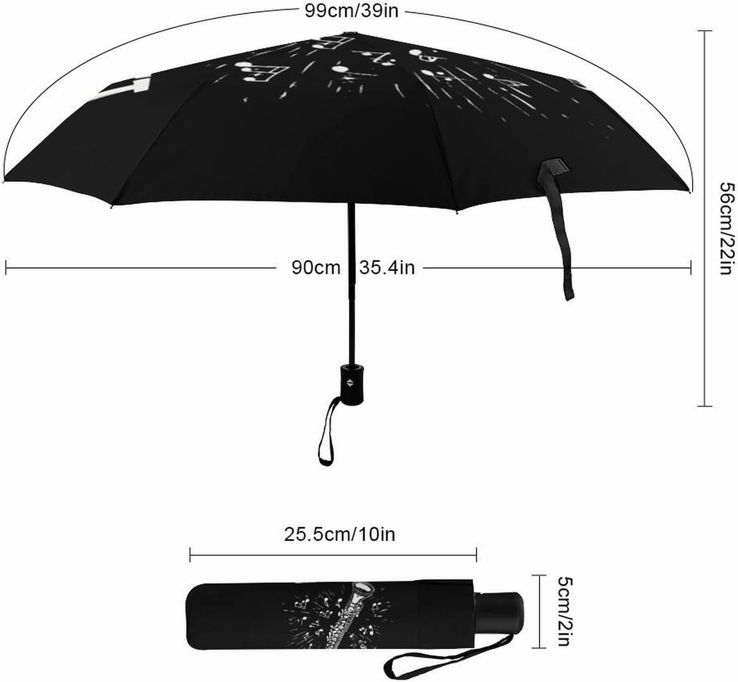 Clarinet Musical Notes Umbrellas for Rain Travel Umbrella Windproof Compact Automatic Folding Umbrella