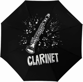 Clarinet Musical Notes Umbrellas for Rain Travel Umbrella Windproof Compact Automatic Folding Umbrella