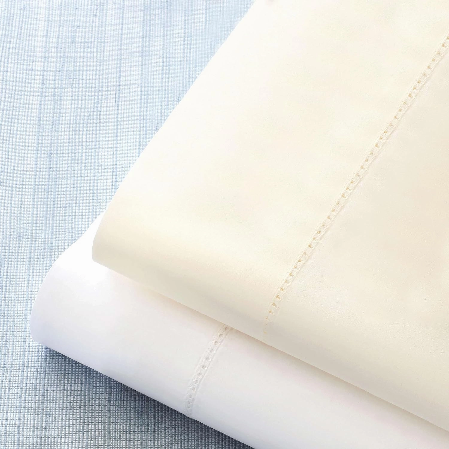 Classic Hemstitch White Sheet Set, Queen Size, White Solid Pattern