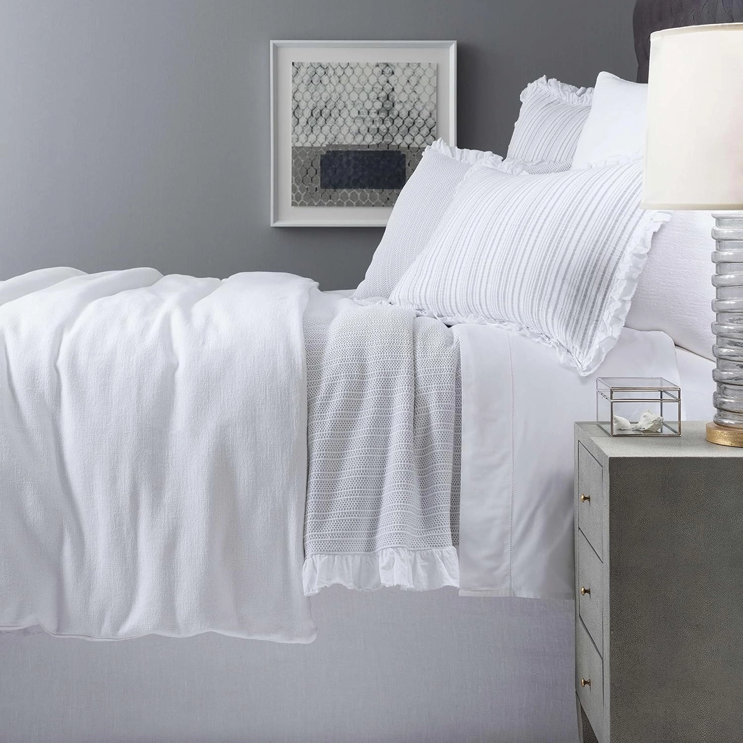 Classic Hemstitch White Sheet Set, Queen Size, White Solid Pattern