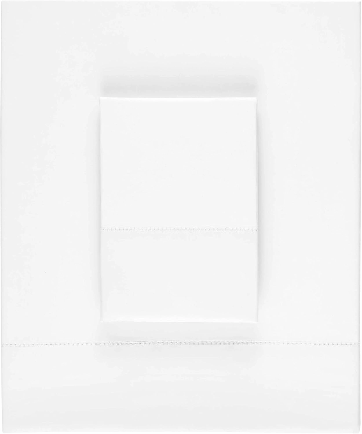 Classic Hemstitch White Sheet Set, Queen Size, White Solid Pattern