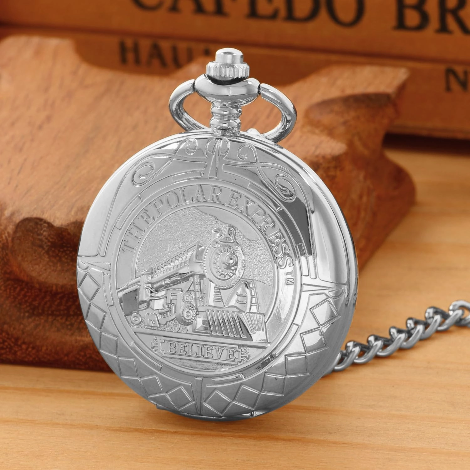 Classic Silver Mechanical Pocket Watch, Roman Numerals Silver Pocket Watch with Chain Box for Men