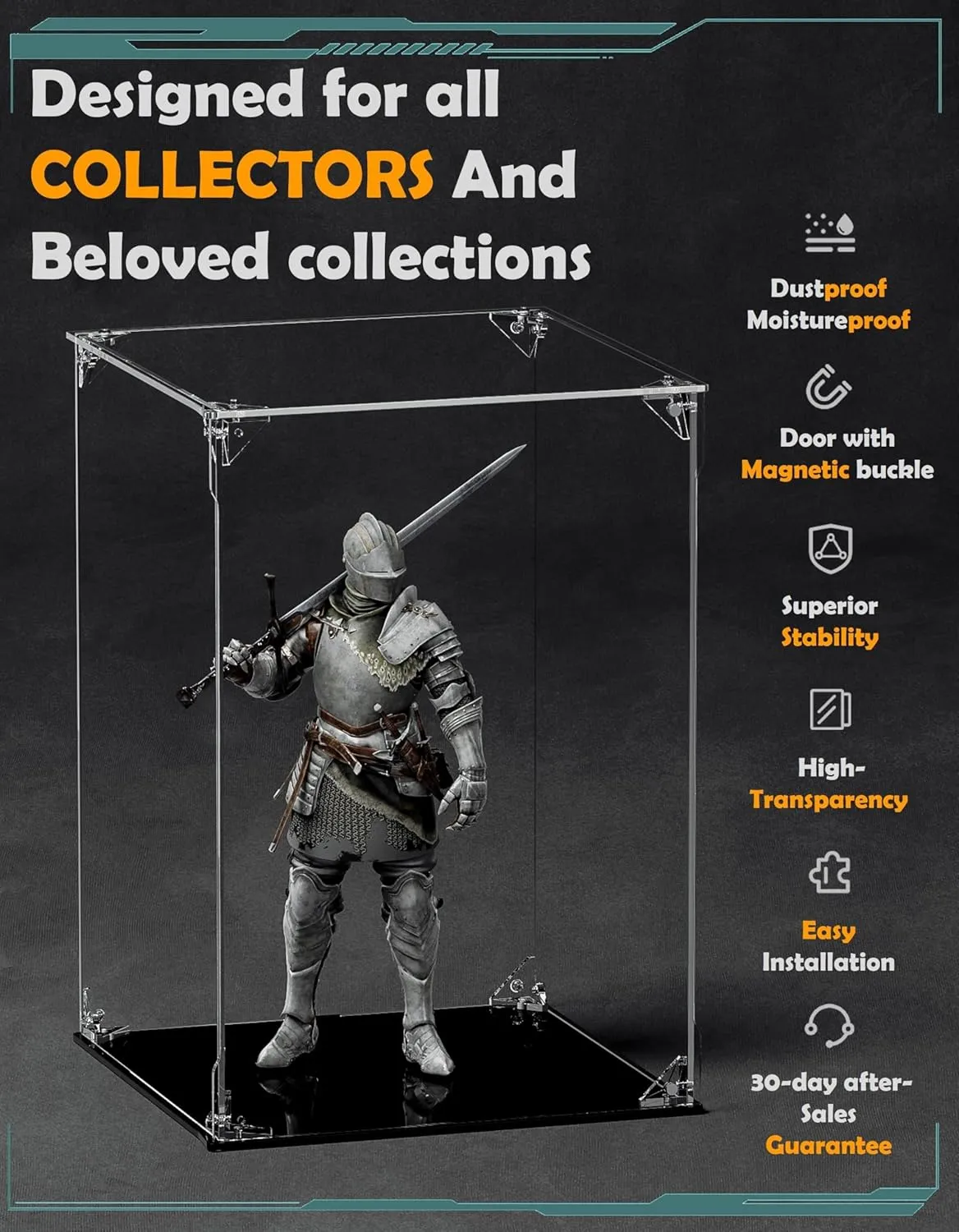 Clear Acrylic Display Case, UV Protected, Front-Open Door with Magnetic Buckle, Assemble Display Box, Dustproof Protection Showcase for Figures, Collections (10x10x10 inch, 25x25x25 cm)