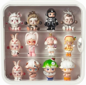 Clear Display Case for Figures, Wall Mounted Clear Display Box, 3 Tiers Adjustable Acrylic Display Box Stand with Magnetic Door for Mini Action Figures Pop Mart Collectibles, White