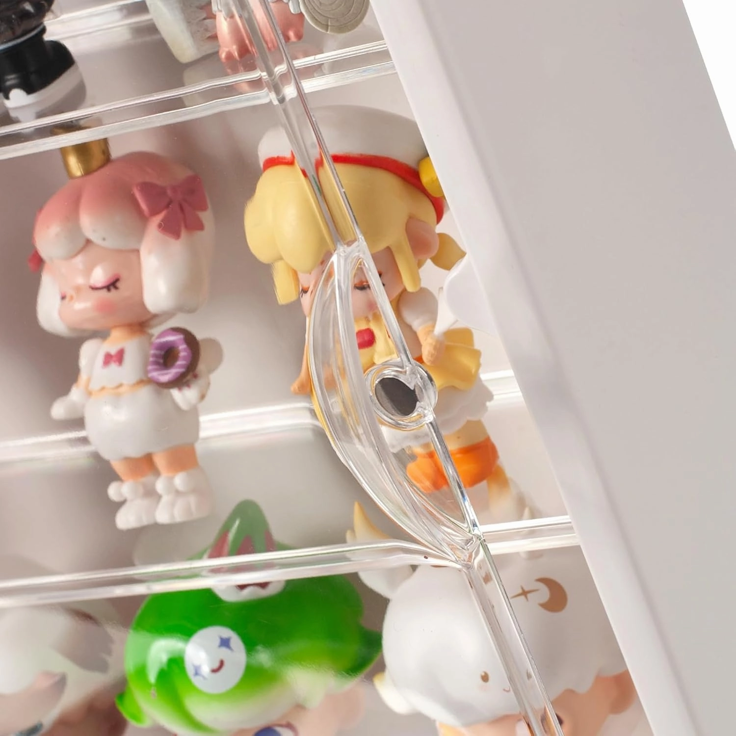 Clear Display Case for Figures, Wall Mounted Clear Display Box, 3 Tiers Adjustable Acrylic Display Box Stand with Magnetic Door for Mini Action Figures Pop Mart Collectibles, White