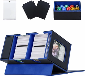 Commander Deck Box for MTG, Card Deck Box with Dice Tray and Display Window, Fits 200  Double-Sleeved Cards, Magnetic Leather Trading Card Storage Case for Magic Game Cards (Black & Blue)