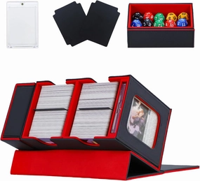 Commander Deck Box for MTG, Card Deck Box with Dice Tray and Display Window, Fits 200  Double-Sleeved Cards, Magnetic Leather Trading Card Storage Case for Magic Game Cards (Black & Red)