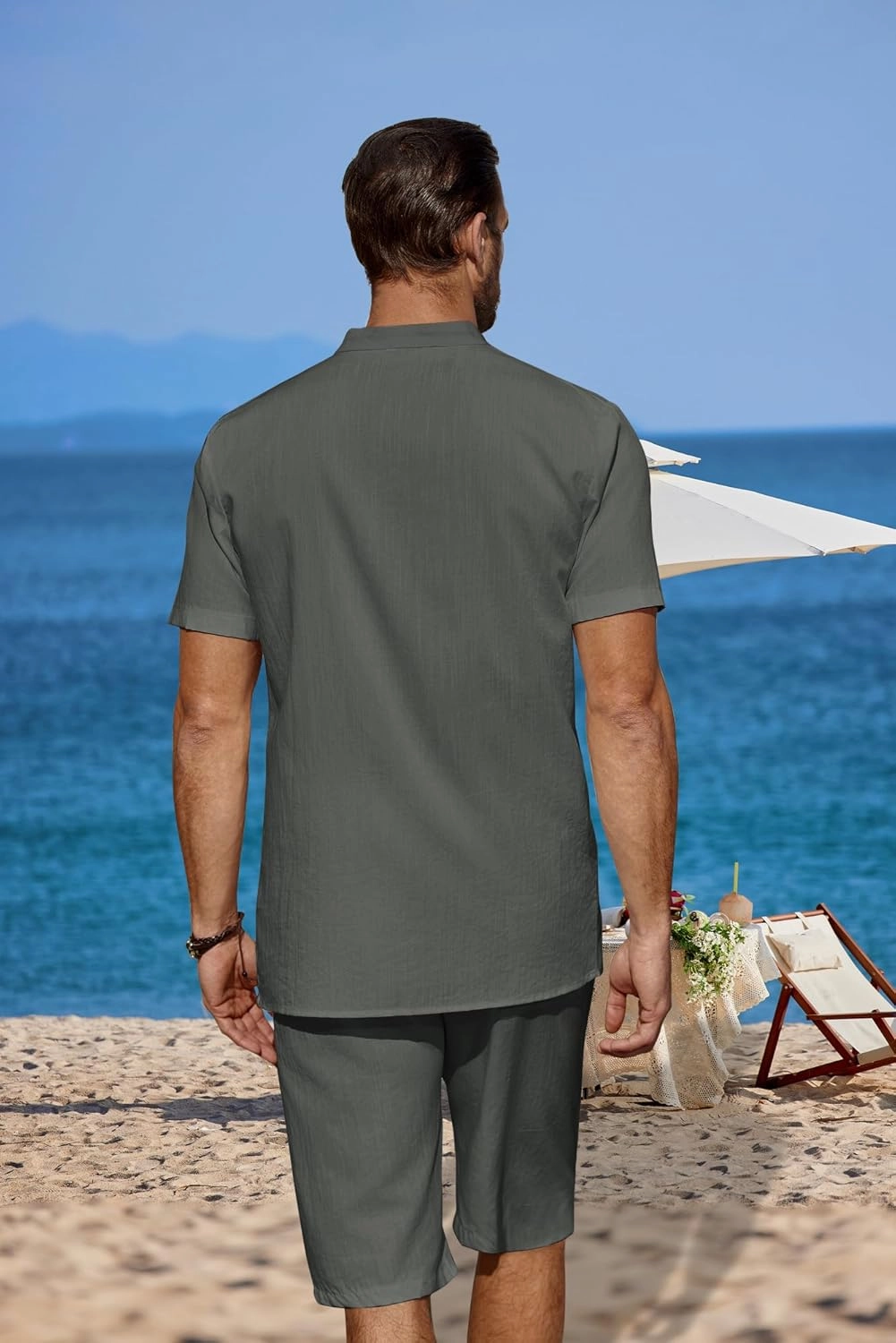 COOFANDY Men's 2 Pieces Linen Set Casual Henley Shirts Short Sleeve Beach Yoga Shorts Summer Pants Outfits