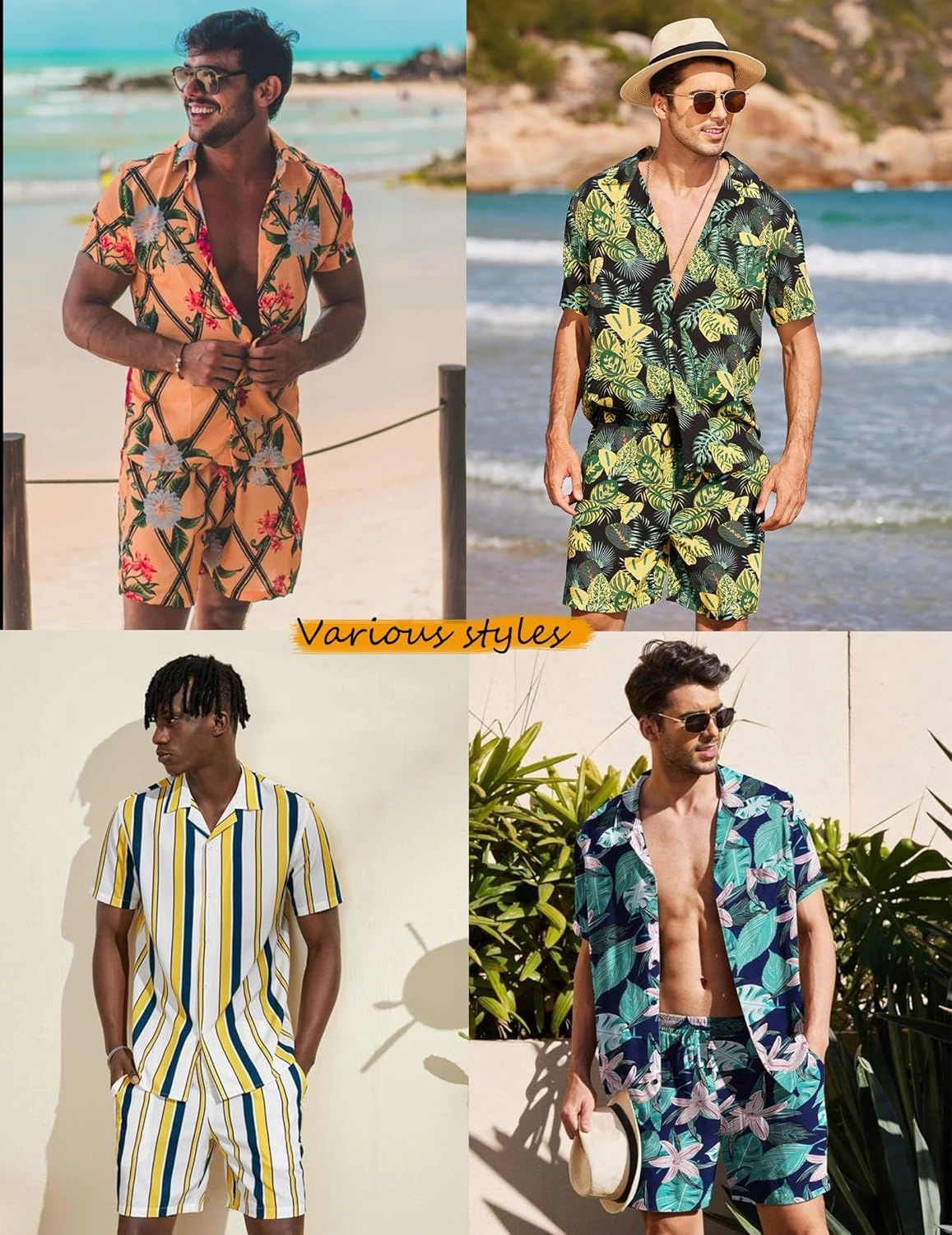 COOFANDY Men's Hawaiian Matching Set Summer Beach 2 Piece Outfits Flower Button Down Shirts and Shorts Vacation Outfits