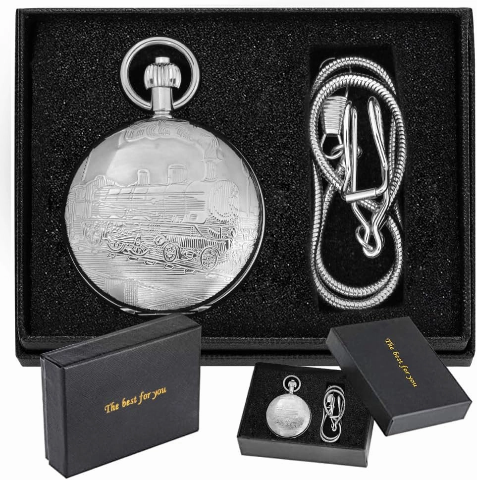 Copper Pocket Watch Steampunk Mechanical London Hand Wind Mens Watches with Chains & Boxs