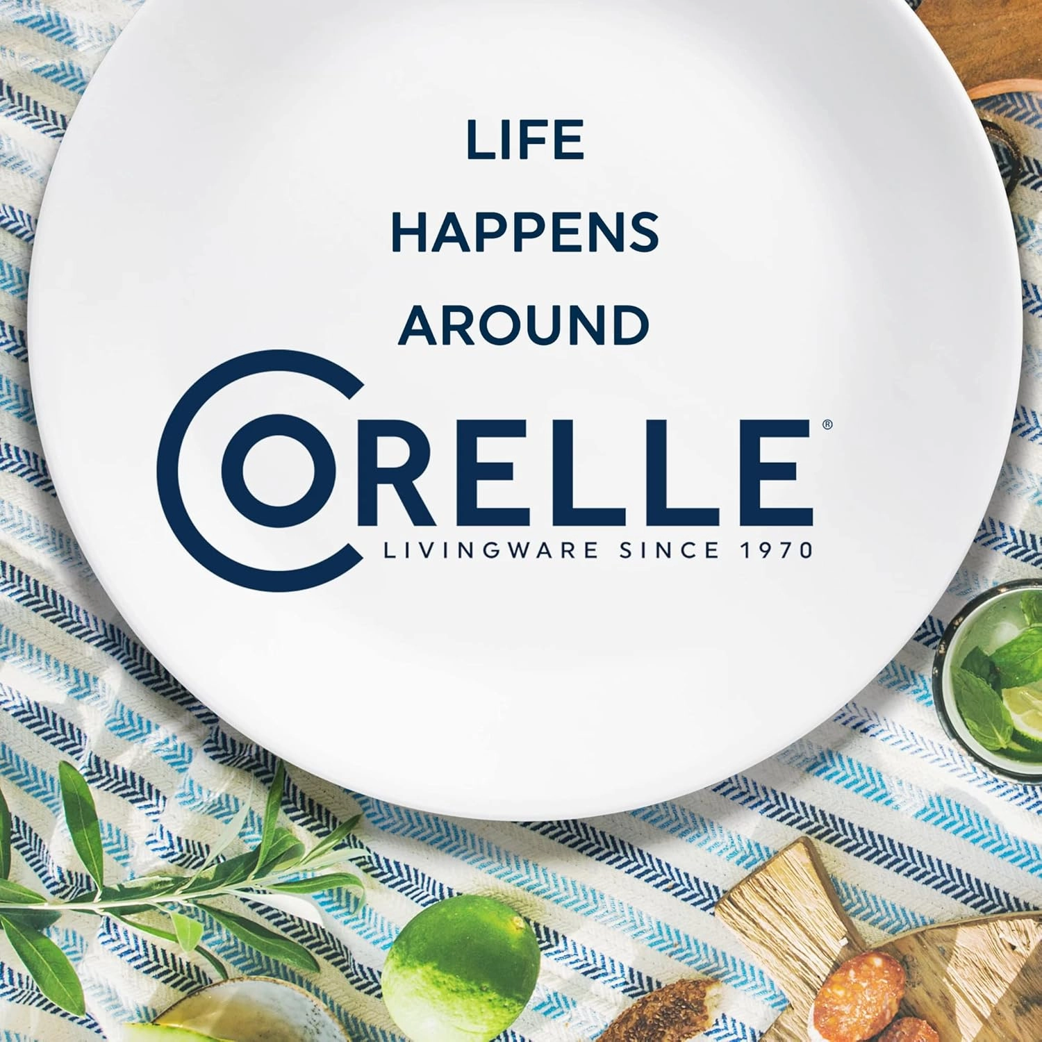 Corelle Vitrelle 8-Piece (6.75") Salad Appetizer Plates Set, Triple Layer Glass and Chip Resistant, Lightweight Round 6-3/4-inch Plates, Winter Frost White
