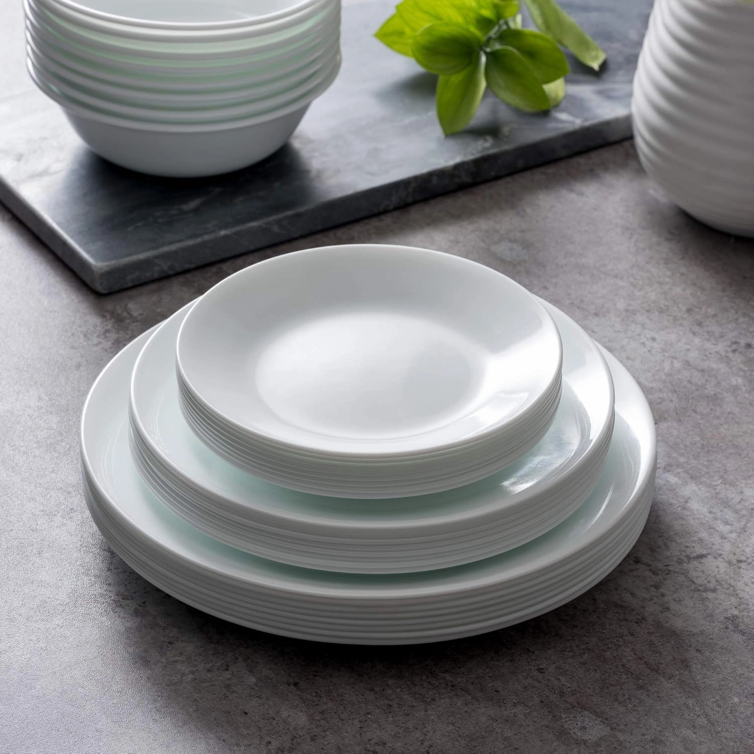 Corelle Vitrelle 8-Piece (6.75") Salad Appetizer Plates Set, Triple Layer Glass and Chip Resistant, Lightweight Round 6-3/4-inch Plates, Winter Frost White