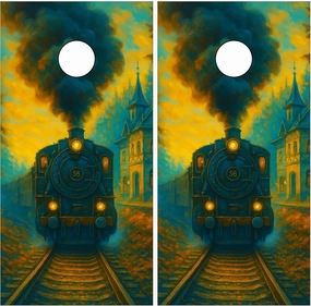 Corn Hole Cover 24inx48in Colorful Cornhole Board Vinyl Decals Outdoor Game Skins Vibrant Event Graphics Weatherproof Wrap Set for Family & Social Gatherings Set of 2 Stickers Twilight Train
