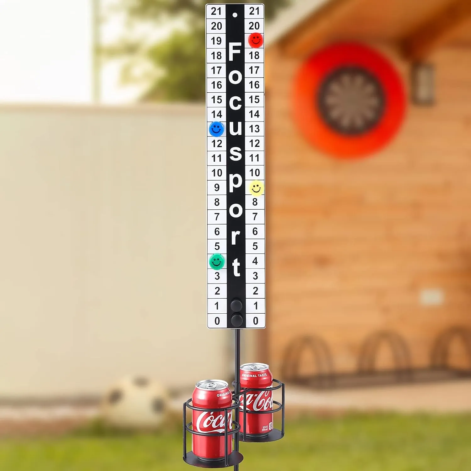 Cornhole Scoreboard with Drink Holder, Metal Magnetic Score Keeper with Drinkholder Stake and Powerful Magnet, Hold Your Phone and Drinks, Keep Track of Score for Outdoor Game