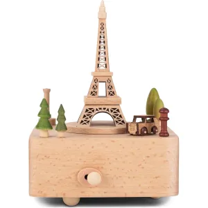 Cottage Garden Eiffel Tower Car Wood Grain 17" Beech Roll-Up Musical Figure