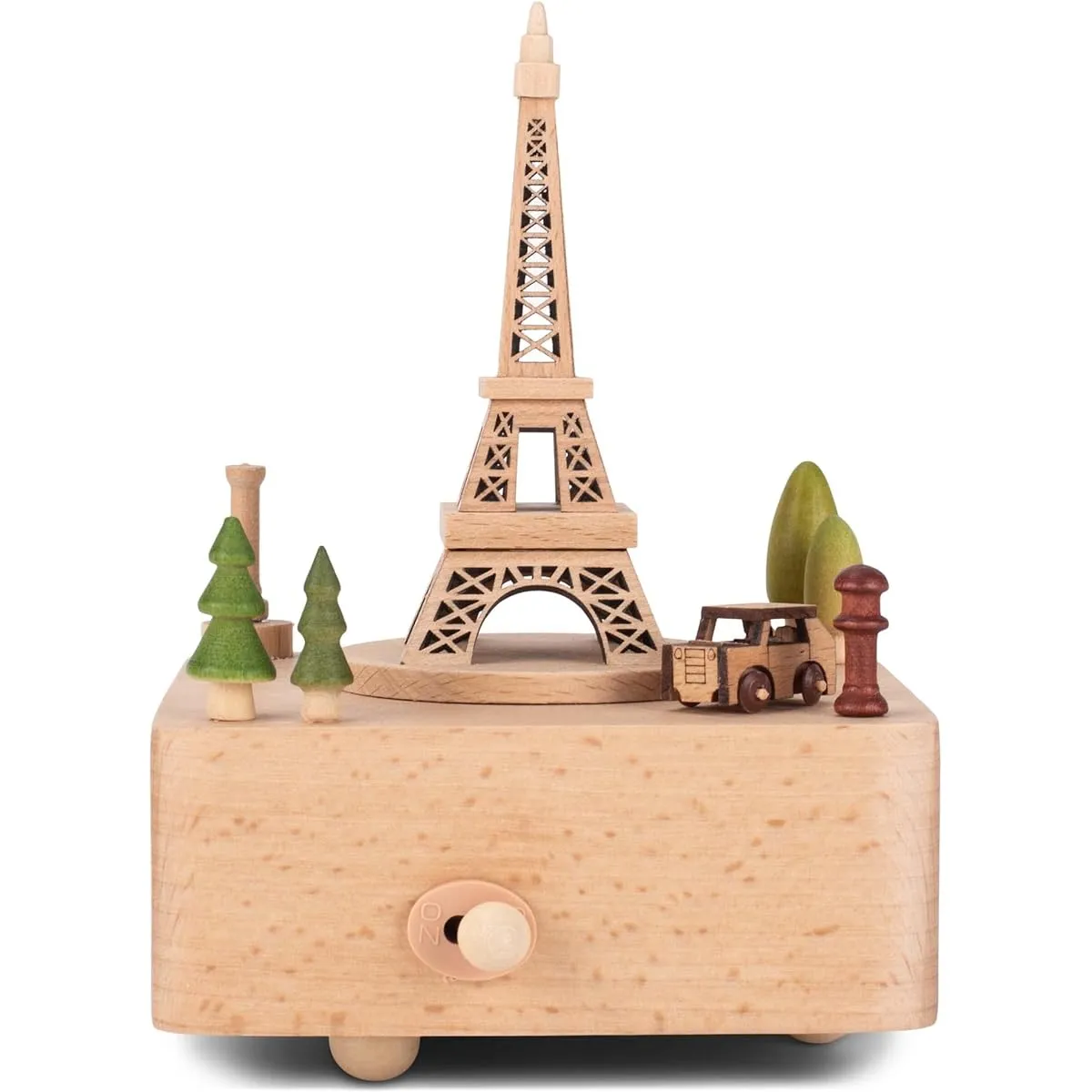 Cottage Garden Eiffel Tower Car Wood Grain 17" Beech Roll-Up Musical Figure