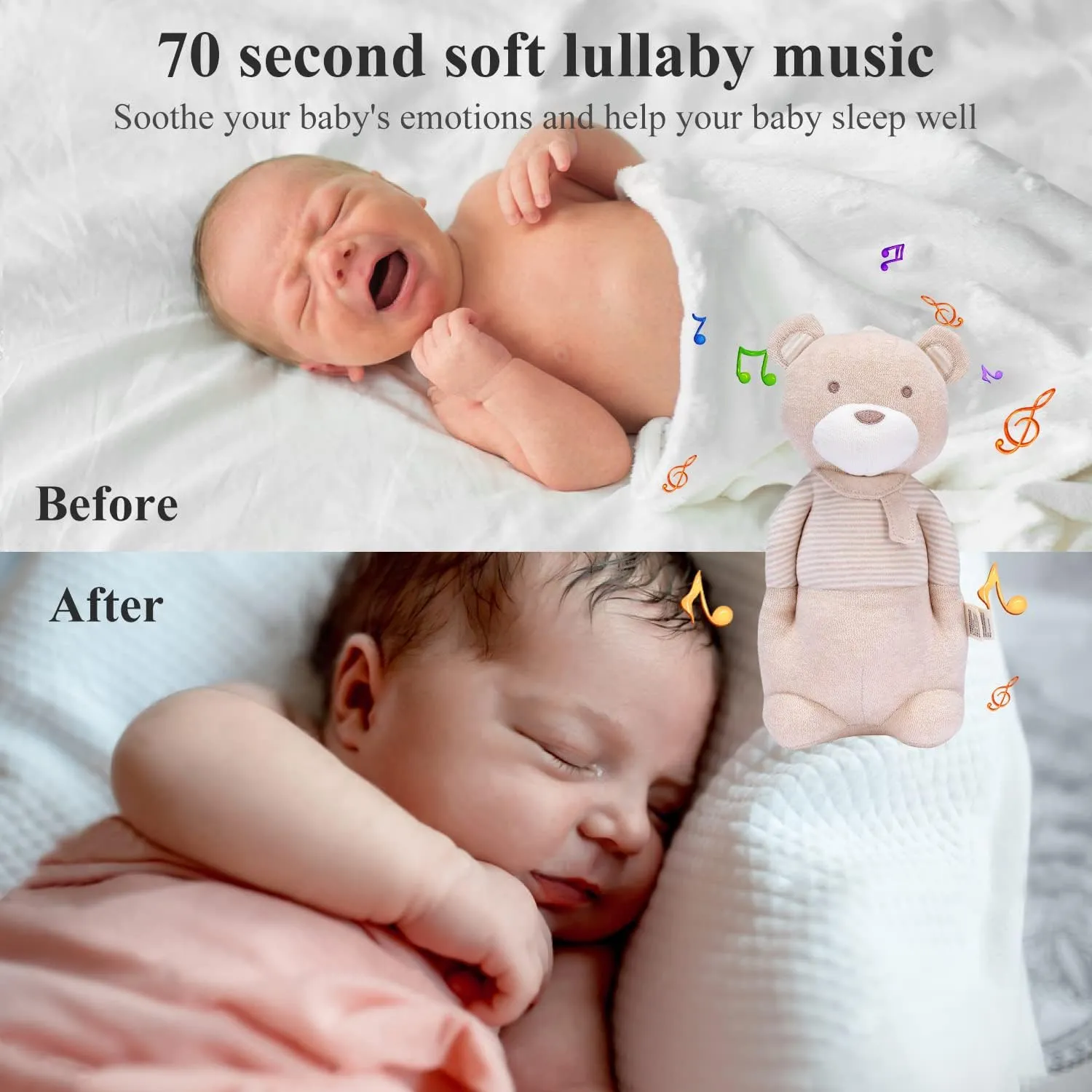 COTTONEBEBE Organic Baby Toys, Stuffed Animal Toy with Lullaby Music for Infant Babies 0 3 6 12 to 36 Months Boy & Girl,Ideal Gift for Newborn (Mr.Bear, Cotton)