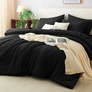 CozyLux King Comforter Set Black, 7 Pieces Bed in a Bag Soft Bedding Comforter Set with Sheets, All Season Boho 7PC Bed Sets with Comforter, Fitted Sheets, Flat Sheets, Pillow Shams and Pillowcases