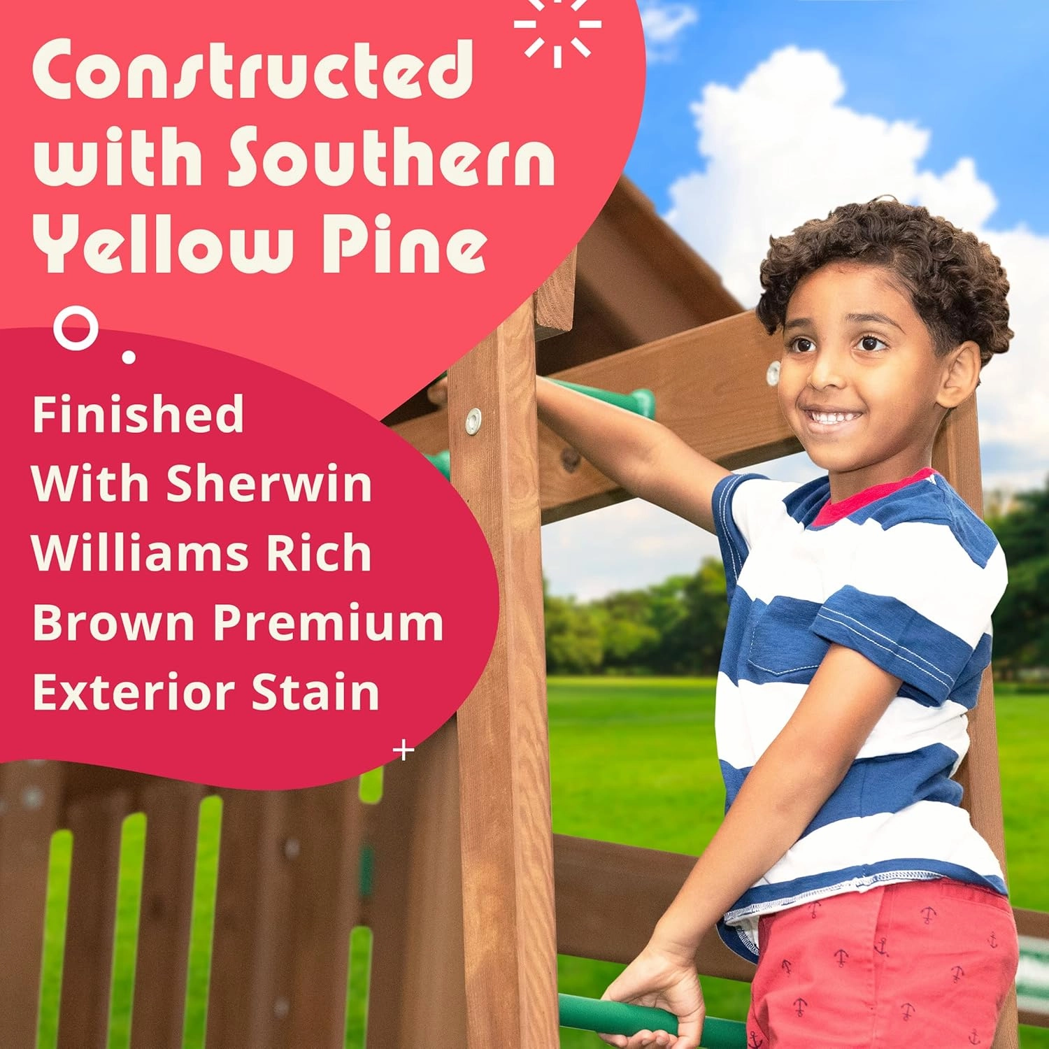 Creative Playthings Northbridge Pack 1 Wooden Swing Set (Made in The USA), Includes Climbing Wall for Kids, Playground Swings and Slide, and Tire Swing, 22 x 12 x 11 ft