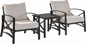 Crosley Furniture Kaplan 3-Piece Outdoor Chair and Side Table Set, Patio Conversation Sets for Porch, Deck, Oiled Bronze with Oatmeal Cushions
