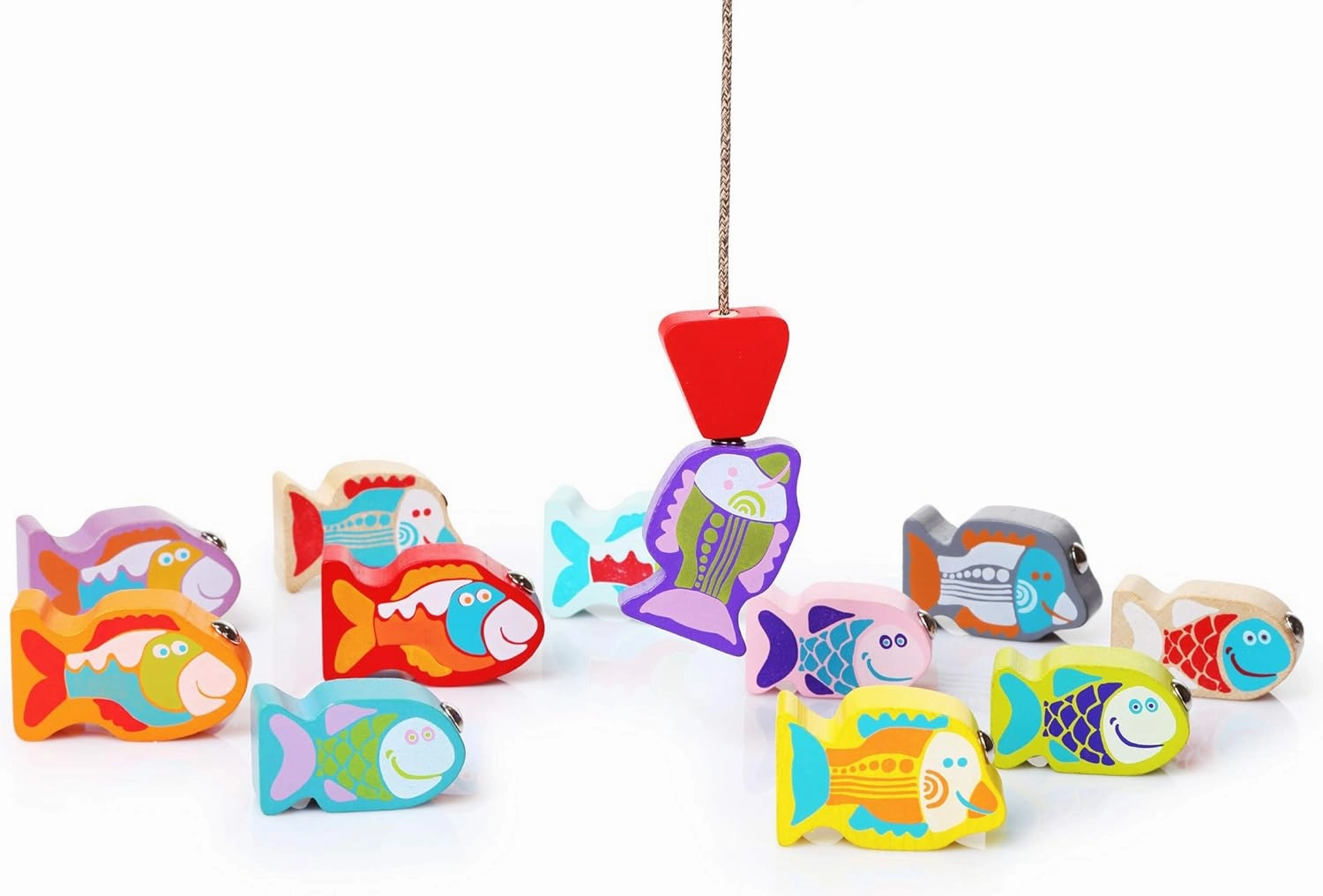 Cubika Wooden Fishing Game – Magnetic Fishing Toy for Kids Ages 2  – Montessori Fine Motor Skill Game with 2 Rods – FSC-Certified Wood, German Water-Based Paints