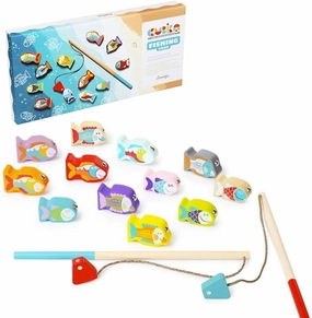 Cubika Wooden Fishing Game – Magnetic Fishing Toy for Kids Ages 2  – Montessori Fine Motor Skill Game with 2 Rods – FSC-Certified Wood, German Water-Based Paints