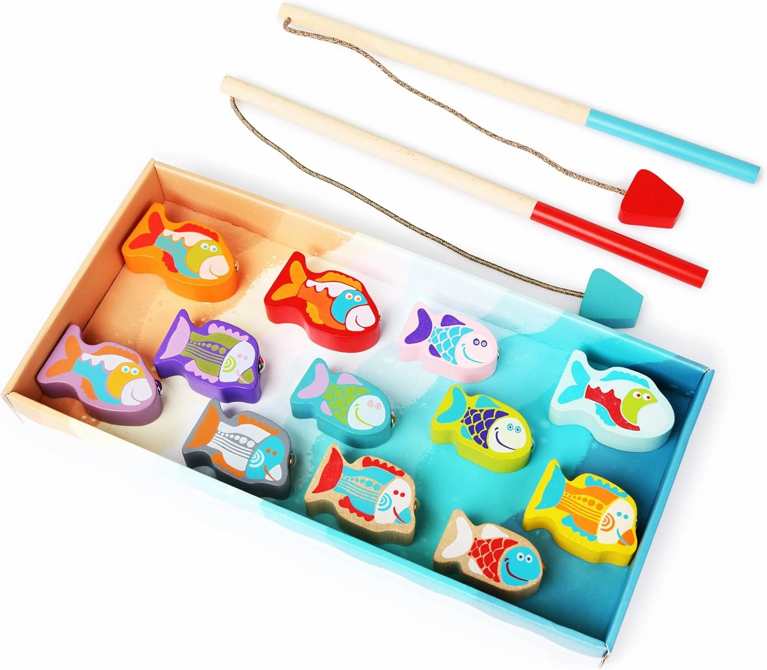 Cubika Wooden Fishing Game – Magnetic Fishing Toy for Kids Ages 2  – Montessori Fine Motor Skill Game with 2 Rods – FSC-Certified Wood, German Water-Based Paints