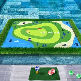 Cupohus Floating Golf Green for Pool, Golf Chipping Game Set- Chipping Mat, 20 Colored Balls, and Scorecard, Adult Fun Pool Golf Games Gift, Support Competition for 4 Golfers(35"x 24", Simple Model)