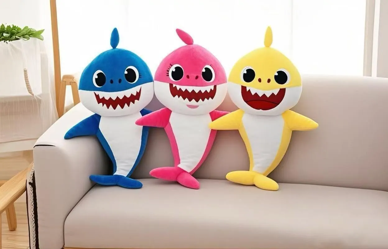 Cute Shark Plush Toy, Musical with Light-Up Feature, Pink Blue Yellow, Kids Stuffed Animal (Yellow)