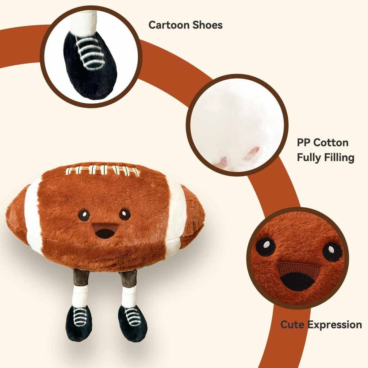 Cute Football Plush Pillow Toy,Football Stuffed Animal for Sofa/Bedroom Decor, Sports Throw Pillow,Themed Birthday Gift for Boys Girls Football Fans(Football 9 Inch)
