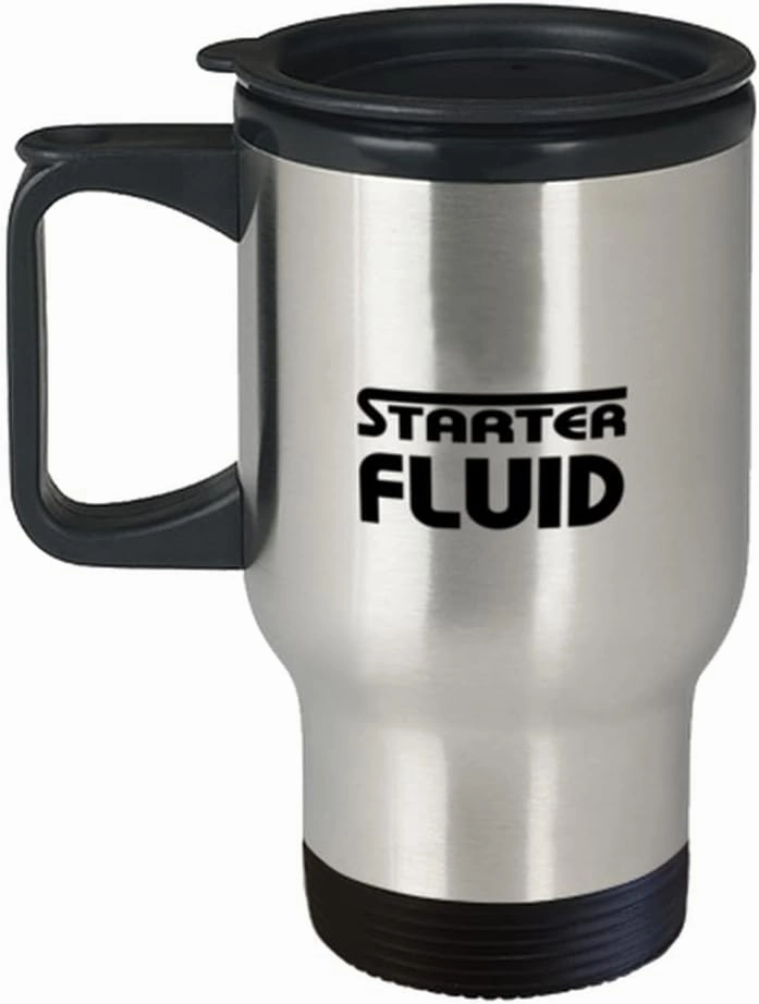 Dad Travel Mug, STARTER FLUID, Dad Silver Mug Stainless Steel, 14oz Tumbler Cup