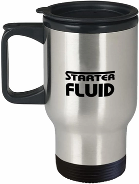 Dad Travel Mug, STARTER FLUID, Dad Silver Mug Stainless Steel, 14oz Tumbler Cup