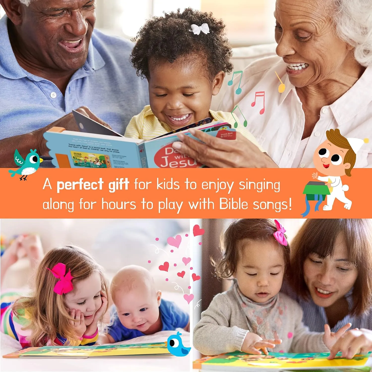 Dance with Jesus Christian Sound Books for Kids - 6 Bible Songs - Christening, Baptism Gifts for Boys and Girls - Religious Toys, Interactive Music Books for Toddlers - Baby Dedication