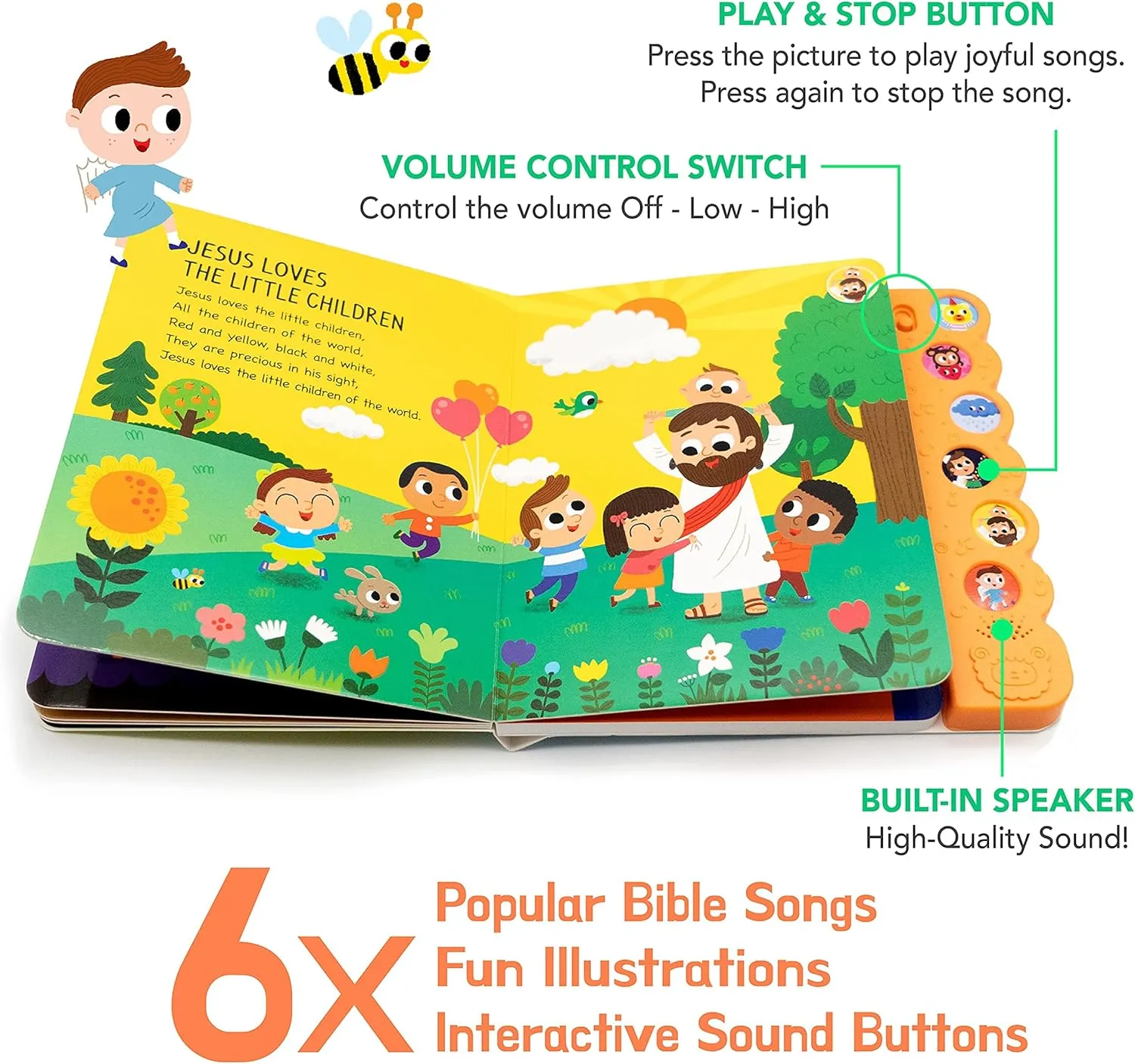 Dance with Jesus Christian Sound Books for Kids - 6 Bible Songs - Christening, Baptism Gifts for Boys and Girls - Religious Toys, Interactive Music Books for Toddlers - Baby Dedication