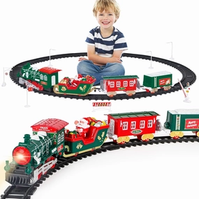 deAO Train Set for Christmas Tree with Sound & Light, Kids Train Toys with Locomotive Engine,Cargo Cars & Tracks, for 3 4 5 6  Kids, for Kids