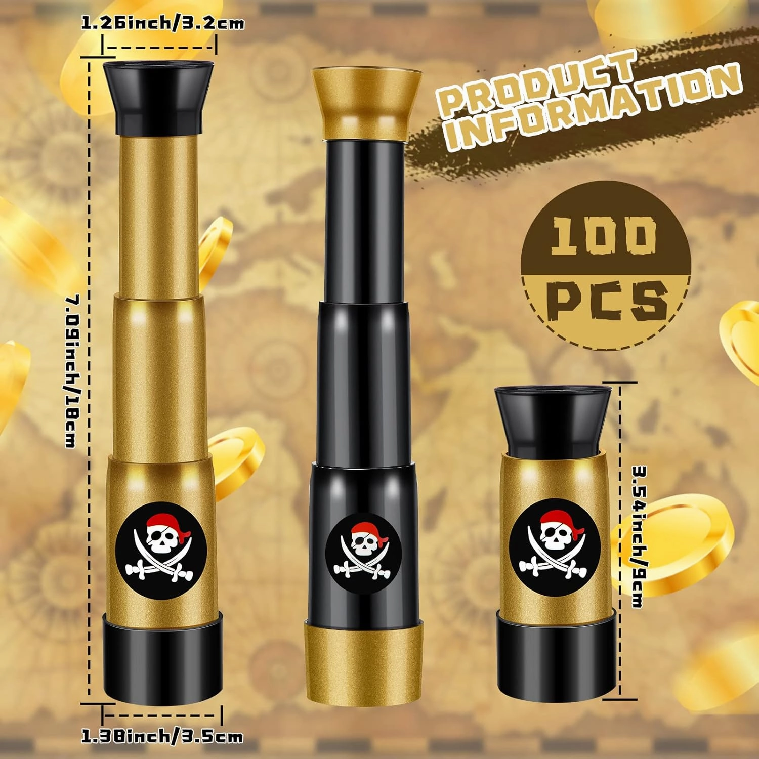 Deekin 24 Pcs Pirate Telescope Bulk for Kids Pirate Party Favors Toy Telescope Toddler Spyglass Mini Treasure Toys for Halloween Birthday Party Decorations