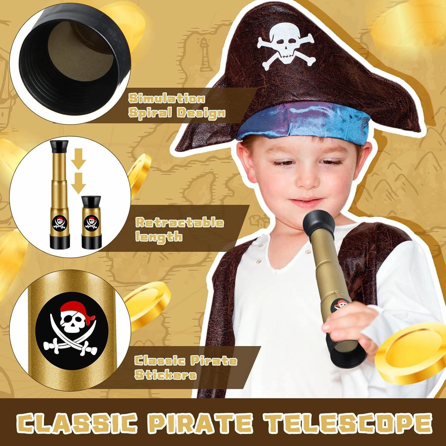 Deekin 24 Pcs Pirate Telescope Bulk for Kids Pirate Party Favors Toy Telescope Toddler Spyglass Mini Treasure Toys for Halloween Birthday Party Decorations
