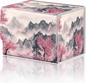 DEGDFSGR Commander Card Game Storage Box for TCG MTG Deck Box Organizer Trading Card Case Magnetic Closure Creative Pattern Up to 200 Cards, Mountains and Pink Trees