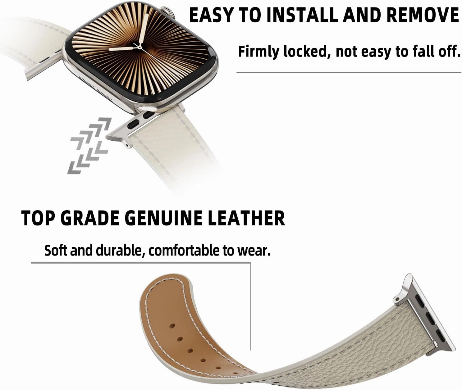 Designer Genuine Leather Band Compatible with Apple Watch Ultra/SE/Series 10/9/8/7/6/5/4/3/2/1 (49mm-38mm), Magnetic Buckle Replacement Strap for Men & Women