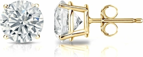 Diamond Wish 18k Yellow Gold Round Diamond Stud Earrings (3/5ct TW, G-H, VS2-SI1) 4-Prong Basket, Push Back