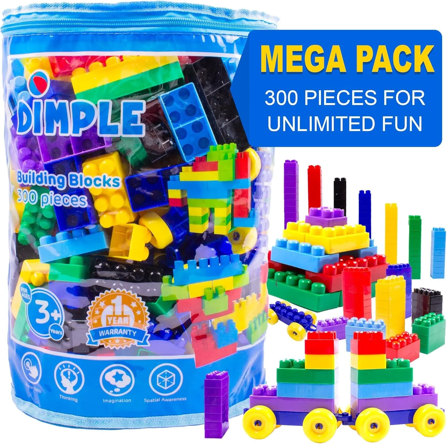 Dimple Large Blocks for Toddlers/Kids Stackable, Multi-Colored, Interlocking Toys Safe, Non-Toxic Plastic Bright Colors, Waterproof Boys and Girls Age 3   (1200 Pieces)
