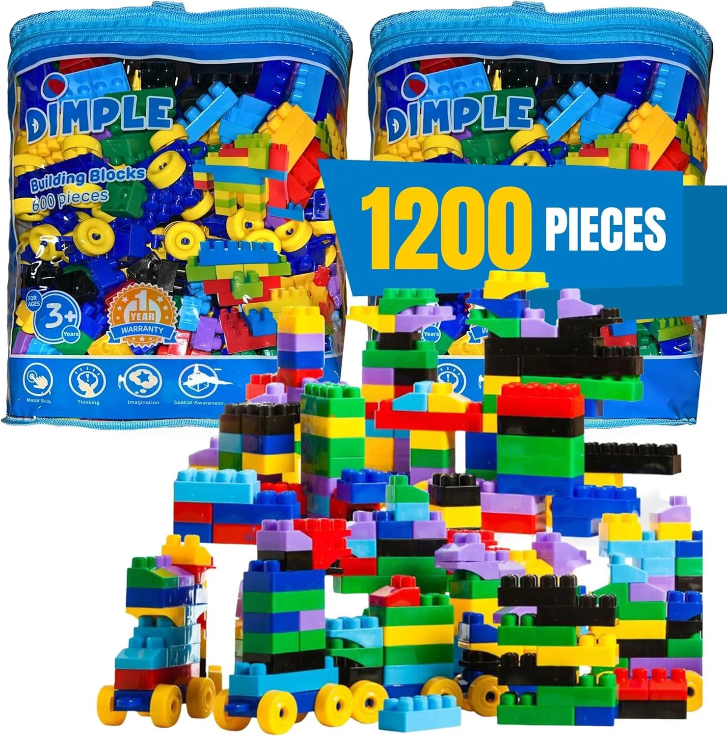 Dimple Large Blocks for Toddlers/Kids Stackable, Multi-Colored, Interlocking Toys Safe, Non-Toxic Plastic Bright Colors, Waterproof Boys and Girls Age 3   (1200 Pieces)